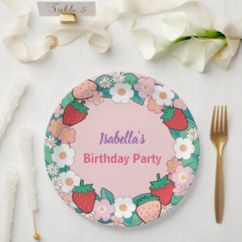 Red Strawberry Daisy verjaardagsfeestje voor haar Papieren Bordje