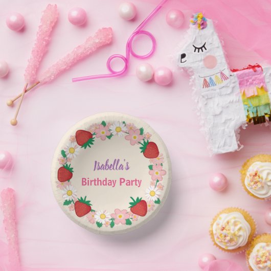 Red Strawberry Daisy verjaardagsfeestje voor haar Papieren Kommen (Feest)