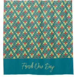 Red Strawberry fruit and pink blossoms Douchegordijn