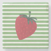 Red Strawberry Fruit and Stripes Stenen Onderzetter (Voorkant)