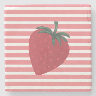 Red Strawberry Fruit and Stripes Stenen Onderzetter