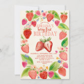 Red Strawberry Gingham Berry Sweet Birthday Kaart (Voorkant)
