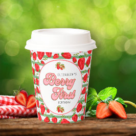 Red Strawberry Green White Stripes Berry First Papieren Bekers
