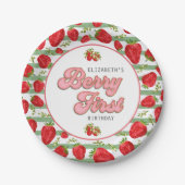Red Strawberry Green White Stripes Berry First Papieren Bordje (Voorkant)