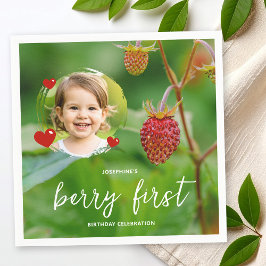 Red Strawberry & Kid's Photo Berry First Birthday Servet