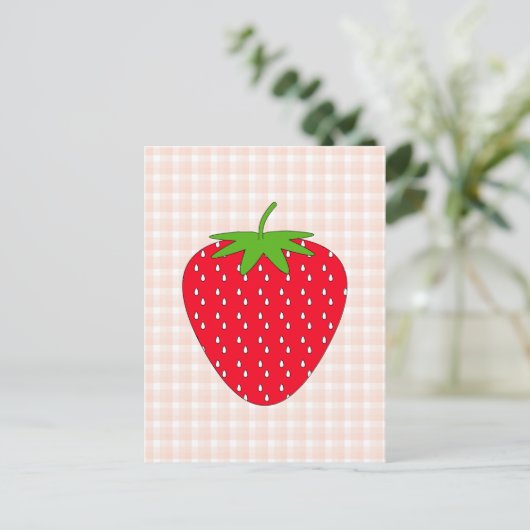 Red Strawberry op Gingham Check. Briefkaart (Staand voorkant)