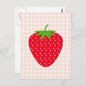 Red Strawberry op Gingham Check. Briefkaart (Voorkant / Achterkant)