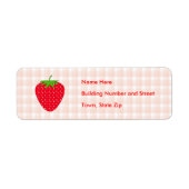 Red Strawberry op Gingham Check. Etiket (Voorkant)