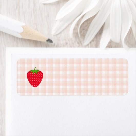 Red Strawberry op Gingham Check. Etiket (Insitu)