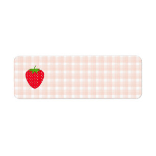 Red Strawberry op Gingham Check. Etiket
