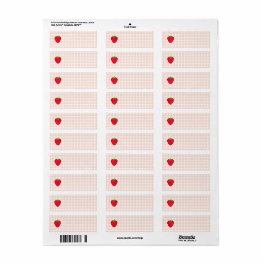 Red Strawberry op Gingham Check. Etiket (Full Sheet)