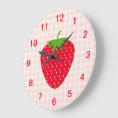 Red Strawberry op Gingham Check. Grote Klok (Hoek)