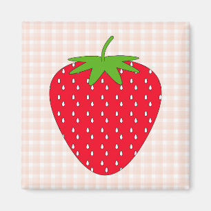 Red Strawberry op Gingham Check. Magneet