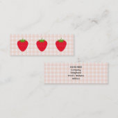 Red Strawberry op Gingham Check. Mini Visitekaartje (Voorkant / Achterkant)