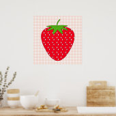 Red Strawberry op Gingham Check. Poster (Keuken)