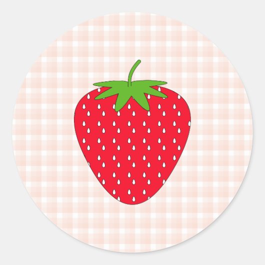 Red Strawberry op Gingham Check. Ronde Sticker (Voorkant)