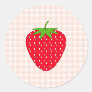 Red Strawberry op Gingham Check. Ronde Sticker
