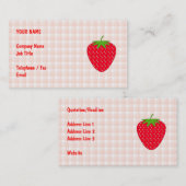 Red Strawberry op Gingham Check. Visitekaartje (Voorkant / Achterkant)