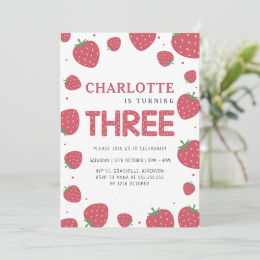 Red Strawberry Pattern 3e zomerverjaardag Kaart (Staand voorkant)