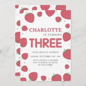 Red Strawberry Pattern 3e zomerverjaardag Kaart (Voorkant / Achterkant)