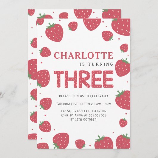 Red Strawberry Pattern 3e zomerverjaardag Kaart (Voorkant / Achterkant)