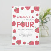 Red Strawberry Pattern 4e zomerverjaardag Kaart (Staand voorkant)