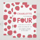 Red Strawberry Pattern 4e zomerverjaardag Kaart (Voorkant / Achterkant)