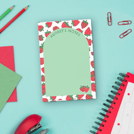 Red Strawberry Pattern Green Arch Naam toevoegen Post-it® Notes