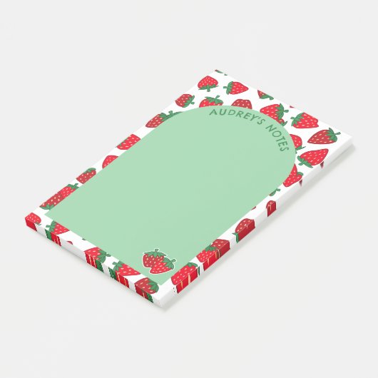 Red Strawberry Pattern Green Arch Naam toevoegen Post-it® Notes (Schuin)