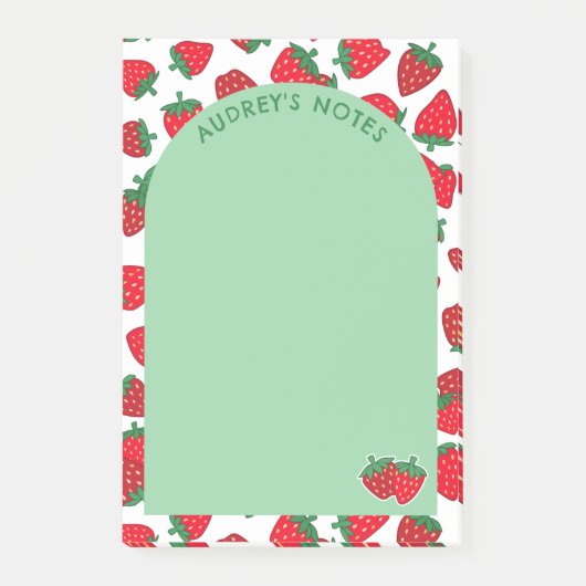 Red Strawberry Pattern Green Arch Naam toevoegen Post-it® Notes (Voorkant)