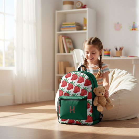 Red Strawberry Pattern Green Backpack Bedrukte Rugzak