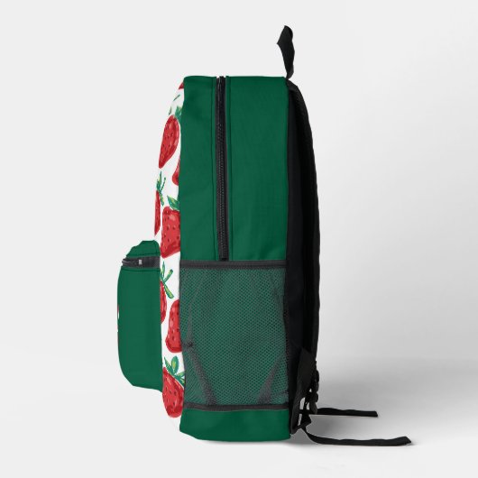 Red Strawberry Pattern Green Backpack Bedrukte Rugzak (Rechts)