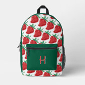Red Strawberry Pattern Green Backpack Bedrukte Rugzak (Voorkant)
