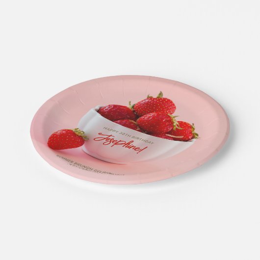 Red Strawberry Photo Summer Brunch Happy Birthday Papieren Bordje (Gekanteld)