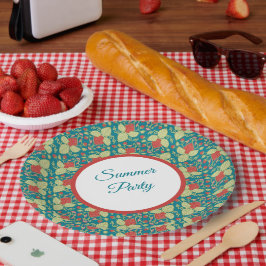 Red Strawberry & Pink Flower & Vines Papieren Bordje