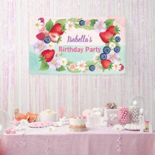 Red Strawberry roze Daisy verjaardagsfeestje voor  Spandoek