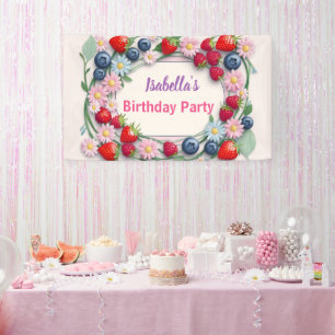 Red Strawberry roze Daisy verjaardagsfeestje voor  Spandoek