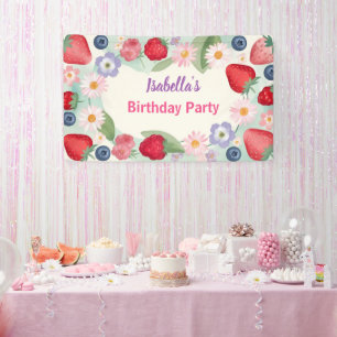 Red Strawberry roze Daisy verjaardagsfeestje voor  Spandoek