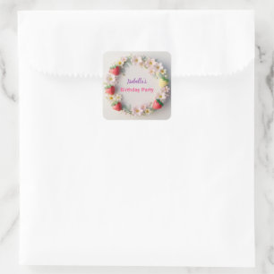 Red Strawberry roze Daisy verjaardagsfeestje voor  Vierkante Sticker