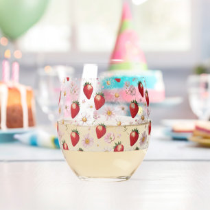 Red Strawberry roze verjaardagsfeestje voor haar Wijnglas Zonder Voet