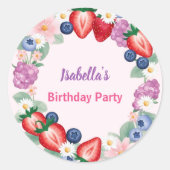 Red Strawberry roze verjaardagsfeestje voor kinder Ronde Sticker (Voorkant)