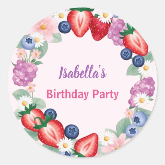 Red Strawberry roze verjaardagsfeestje voor kinder Ronde Sticker (Voorkant)