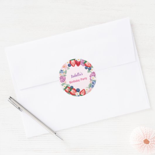 Red Strawberry roze verjaardagsfeestje voor kinder Ronde Sticker (Envelop)