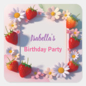 Red Strawberry roze verjaardagsfeestje voor kinder Vierkante Sticker (Voorkant)