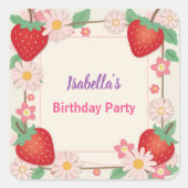 Red Strawberry roze verjaardagsfeestje voor kinder Vierkante Sticker (Voorkant)