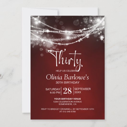 Red String Lights 30e verjaardagsfeest Kaart (Voorkant)