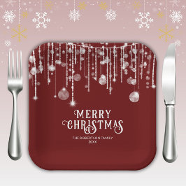 Red String Lights Kerstfeest Papieren Bordje