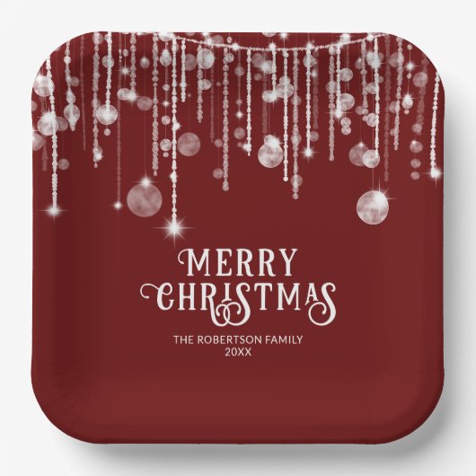 Red String Lights Kerstfeest Papieren Bordje (Voorkant)