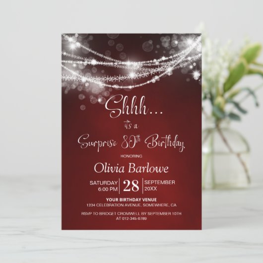 Red String Lights Verrassing 80ste Verjaardagsfees Kaart (Staand voorkant)
