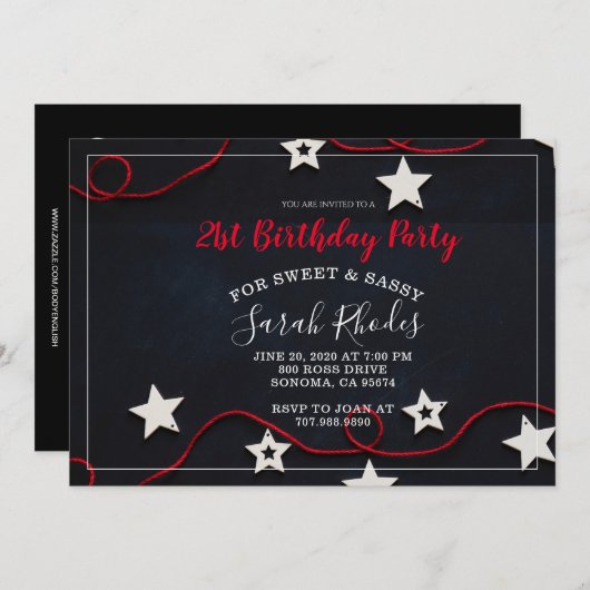 Red String & Stars Sweet Sassy 21st Birthday Kaart (Voorkant / Achterkant)